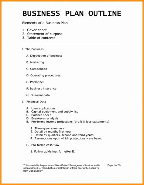 printable simple business plan template  printable gambaran