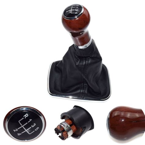 Wood Grain 5 Speed Gear Shift Knob Lever Shifter Gaitor Boot For Vw