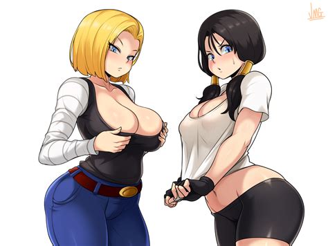 android 18 and videl dragon ball and 1 more drawn by jmg