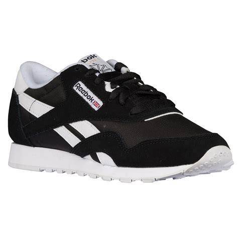 reebok synthetic classic nylon running shoes  blackwhite black lyst