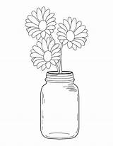 Jar Mason Coloring Pages Daisy Drawing Bouquet Marble Template Etsy Getcolorings Getdrawings Printable Flower Sold sketch template