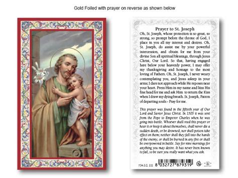 holy card prayer  saint joseph holy cards general pleroma