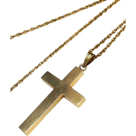 vintage  yellow gold cross necklace  chain  malenasboutique  ruby lane