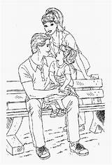 Bench Park Coloring Family Sitting People sketch template
