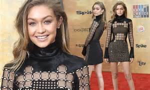 gigi hadid flashes long legs in see through mini dress at guys choice awards daily mail online