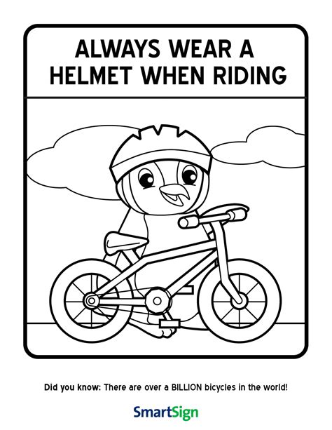 safety coloring printable  kids  wear  helmet