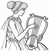 Lyre Woman Coloring Playing Pages Drawing Public sketch template