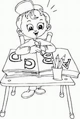 Coloring Desk Sitting Schoolboy Pages Kids School Printable Boy Gif Book sketch template