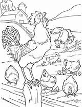 Rooster Coloring Crowing Fence Farm Kids sketch template