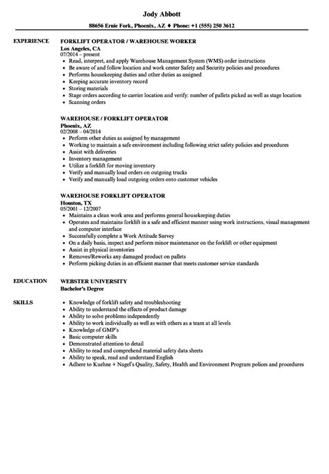 forklift operator resume sample cover letter sample  job application