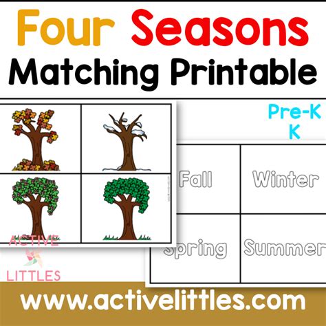 seasons matching printable active littles