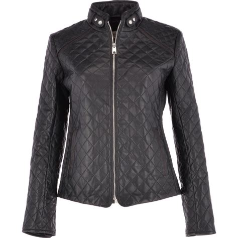 Diamond Quilted Leather Biker Jacket Black Kinsley Ladies From