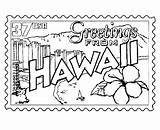 Coloring Hawaiian Stamp Hawaiin sketch template