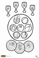 Passover Coloring Seder Plate Pesach Pages Drawing Printable Kids Print Printables Wine Jewish Matzah Cups Sheets Colouring Four Sheet Worksheets sketch template