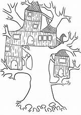 Coloring Treehouse Wierd House Tree Pages Clipart Size Color Print Library Popular Luna sketch template
