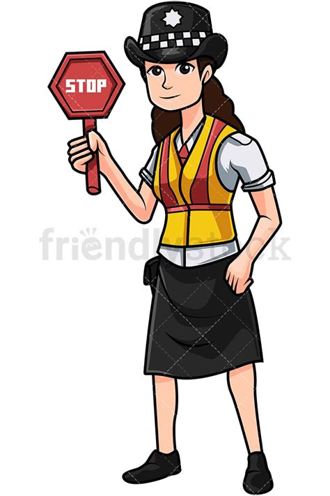 british policewoman holding stop sign cartoon vector