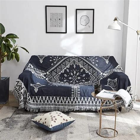 black white geometric sofa towel decorative slipcover throw blanket  tassel thicken  slip