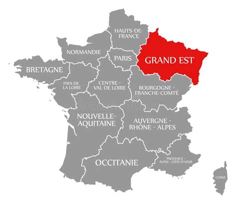 grand est red highlighted  map  france stock illustration