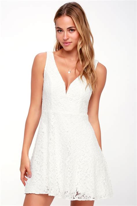 chic white dress lace dress skater dress white lace dress lulus