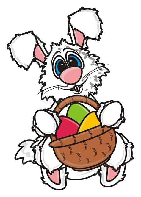white easter bunny holding easter basket stock illustration