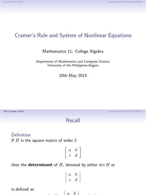 cramers rule  system  nonlinear equations