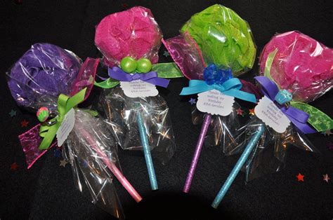 handmade unique girls spa party bath puff lollipop favor  pencil