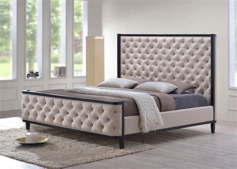 luxeo kensington king size tufted upholstered bed  eco friendly wood frame  custard fabric