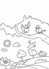 Tuin Vogels Lente Colorare Uccelli Birds Giardino sketch template