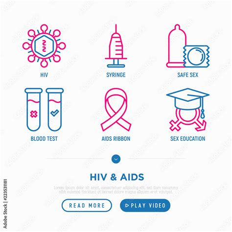 vecteur stock hiv and aids thin line icons set safe sex syringe
