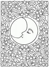 Coloring Moon Pages Sun Eclipse Adult Mandala Printable Stars Adults Solar Dover Color Drawing Publications Lunar Kids Sky Celestial Sheets sketch template