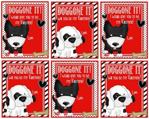 kids printable valentine cards set   dog  pinkowlpartydesign