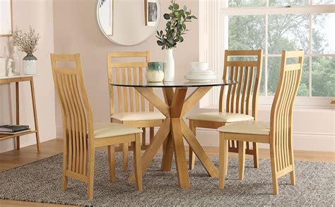 hatton  oak  glass dining table   bali chairs ivory