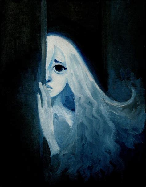 painting   woman  long white hair holding  hand    face