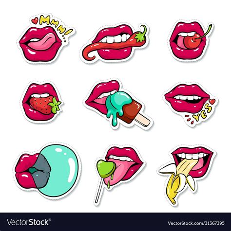 set female mouths with lipstick cartoon pop art vector image on