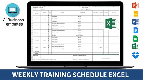 weekly training schedule excel templates  allbusinesstemplatescom