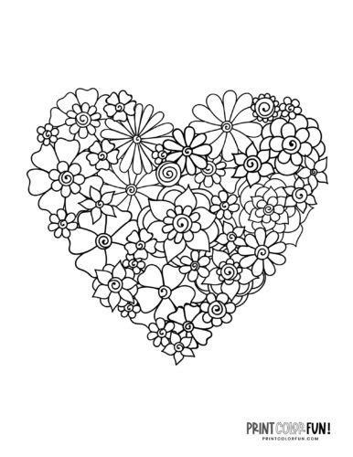 floral heart coloring pages print color fun
