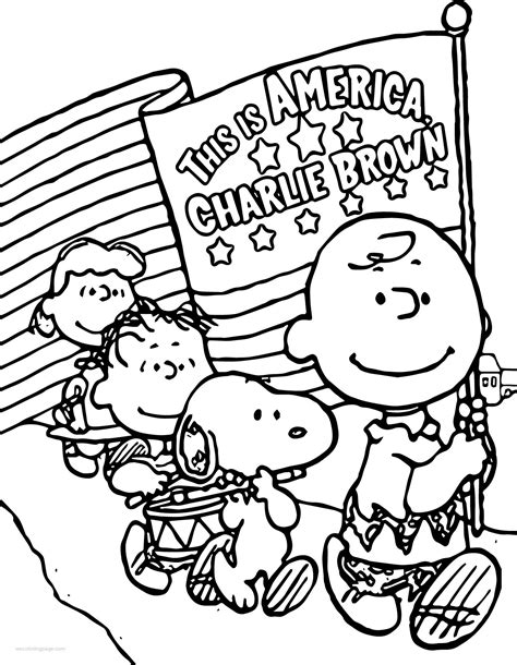 charlie brown  friends happy   july cartoon coloring page
