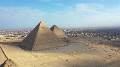 Ad Aerial View Of Giza Pyramids Landscape Historical