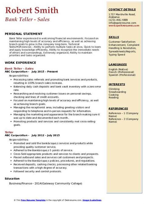 bank teller resume sample master  template document