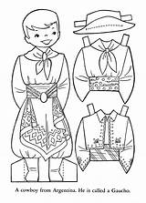 Argentina Coloring Colouring Pages Paper Dolls Boy Doll Sheets Mexico Costume Peru Dress Outline Printable Craft Cut Crafts Multicultural Choose sketch template