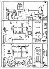 Pages House Interior Coloring Colouring Victorian Print Printable Etsy Homes sketch template