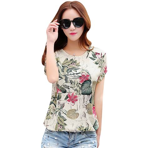 2018 retro style linen floral printed summer blouse shirts women tops