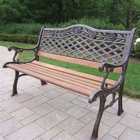 oakland living tea rose wood  cast iron park bench reviews wayfair