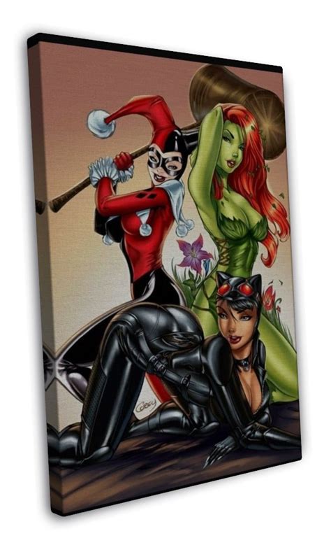 catwoman harley quinn poison ivy wall decor 20x16 framed canvas print