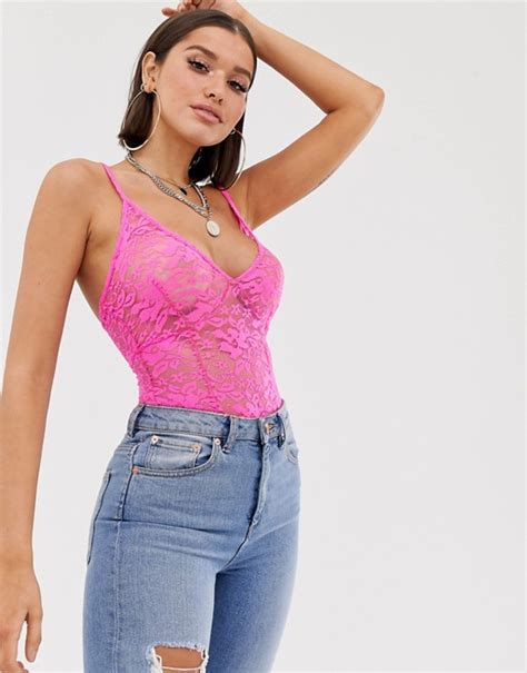 missguided lace bodysuit in pink asos