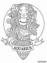 Coloring Aquarius Zodiac Sign Book Pages Adults Vector Adult Illustration Signs Fotolia Colouring Tattoo Au Stock sketch template