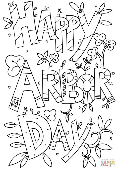 happy arbor day doodle coloring page  printable coloring pages