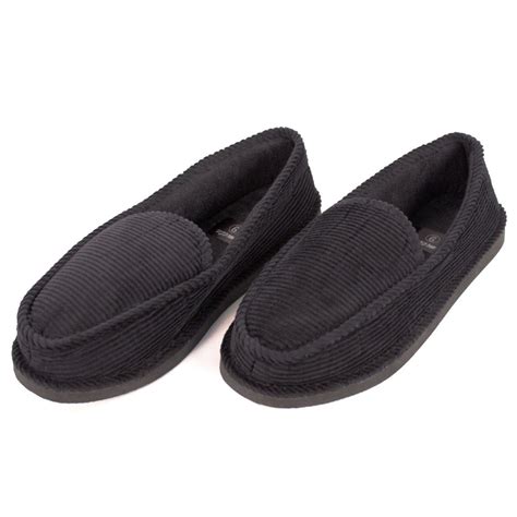 mens slippers house shoes black corduroy moccasin slip  indoor
