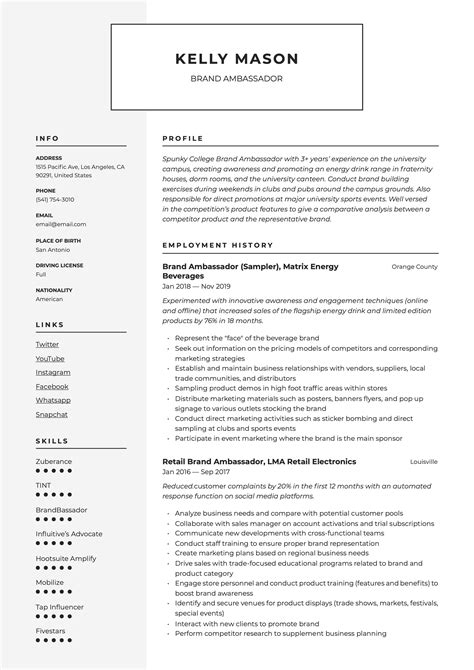 Brand Ambassador Resume And Writing Guide 12 Templates 2020