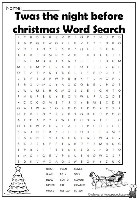 twas  night  christmas word search monster word search